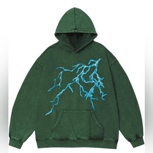 Green Hoodie with Blue Lightning Design